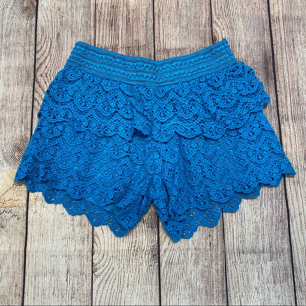EUC Justice Girls Blue Crochet Shorts